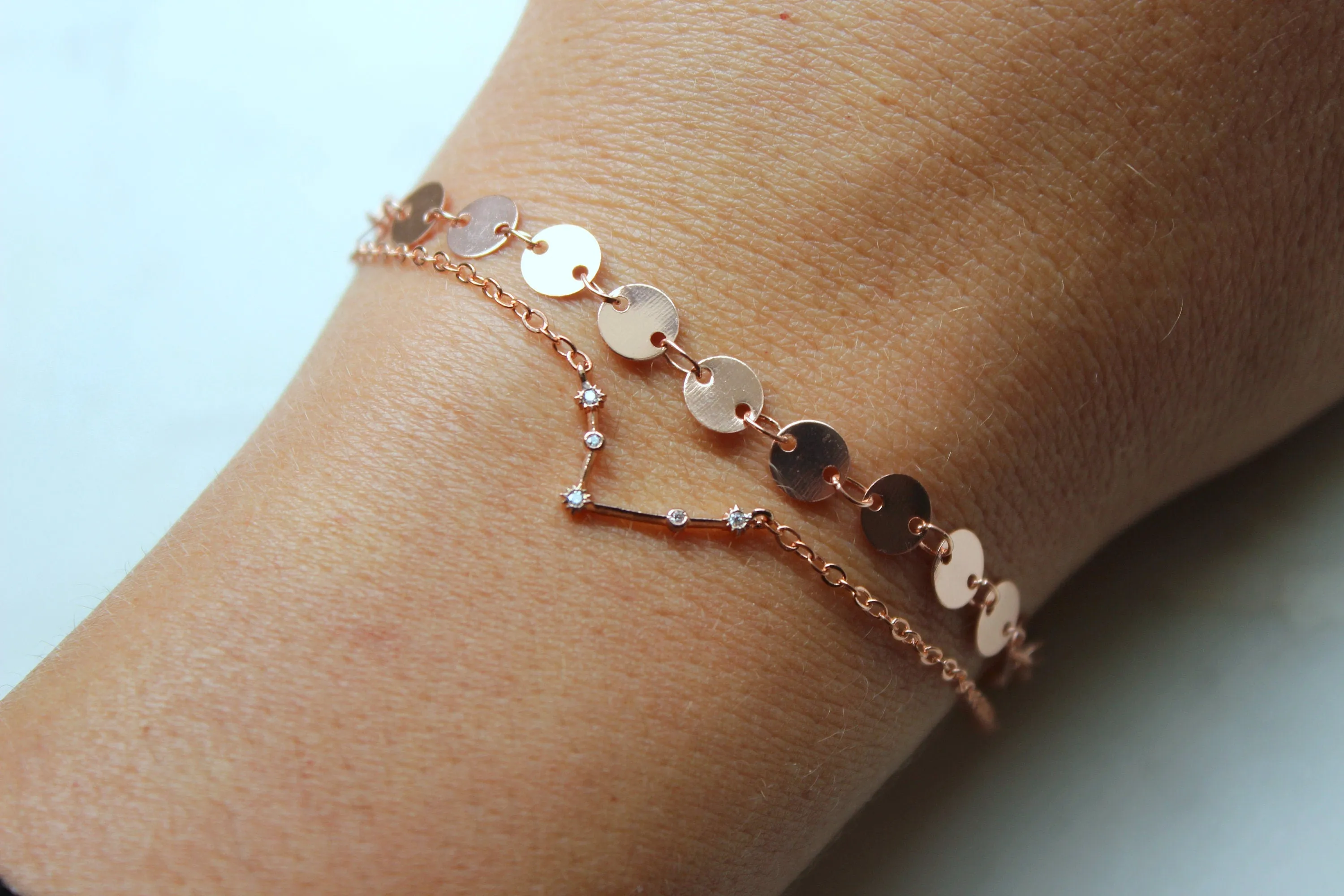 Zodiac Jewelry, Constellation Jewelry, Valentines Day Gift, Coin Bracelet, Zodiac Bracelet, Rose Gold Bracelet Stack, Layered Bracelet Set